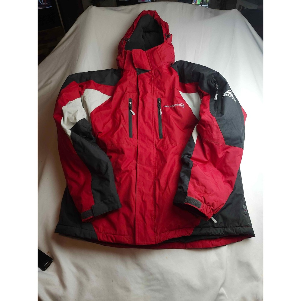 Free Country FCX Tech Mens Large Red Black White Hooded Ski Jacket Winter Coat
